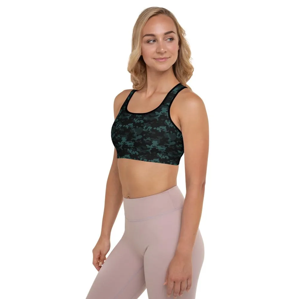 Ladies Racerback Padded Sports Bra-Teal Camo