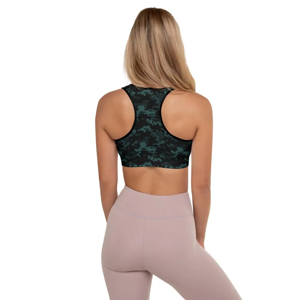 Ladies Racerback Padded Sports Bra-Teal Camo