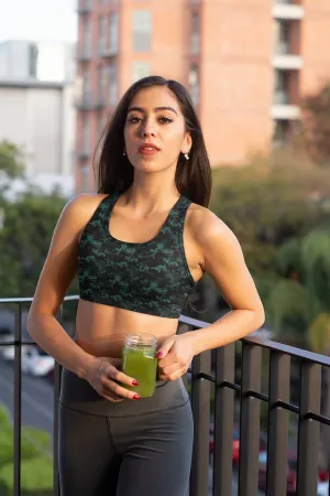 Ladies Racerback Padded Sports Bra-Teal Camo