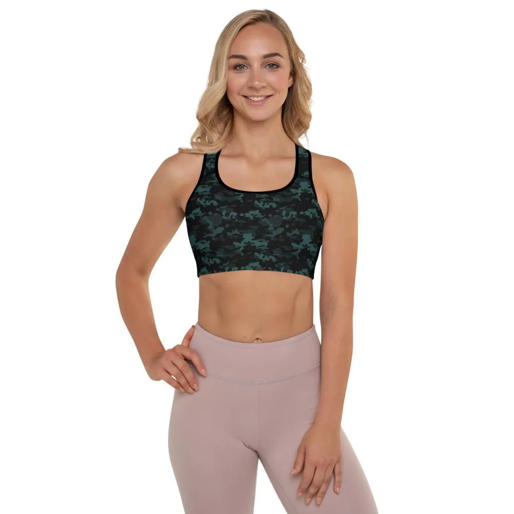 Ladies Racerback Padded Sports Bra-Teal Camo