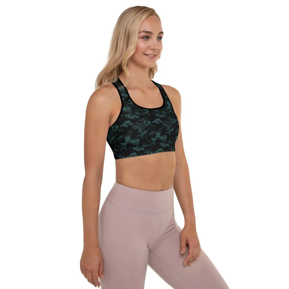 Ladies Racerback Padded Sports Bra-Teal Camo