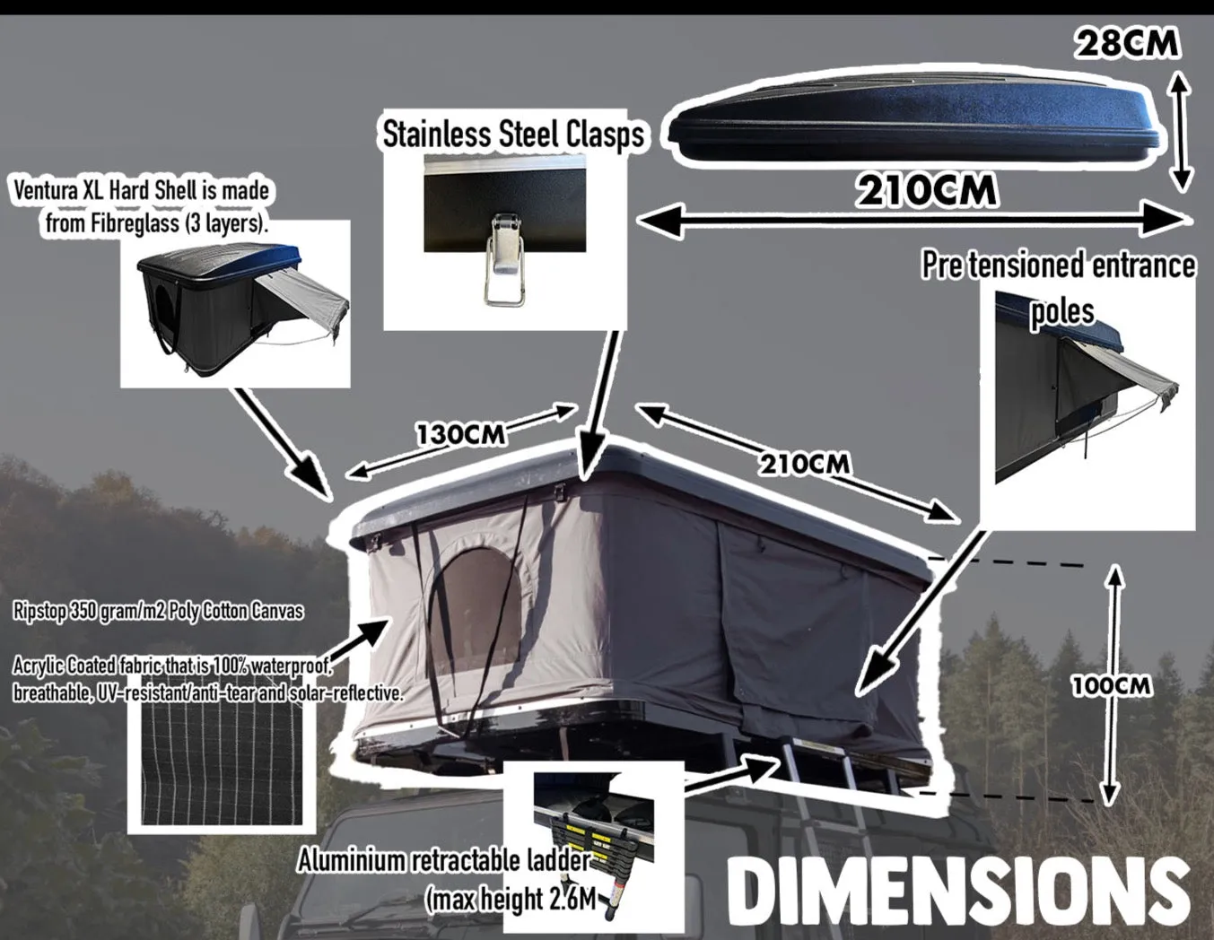NEW Ventura XL Fibreglass Hardshell Roof Tent (PRE ORDER)