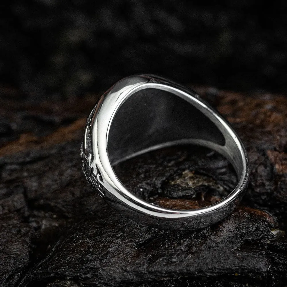 Stainless Steel Shield and Tiwaz Rune Ring
