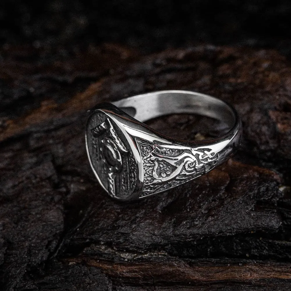 Stainless Steel Shield and Tiwaz Rune Ring