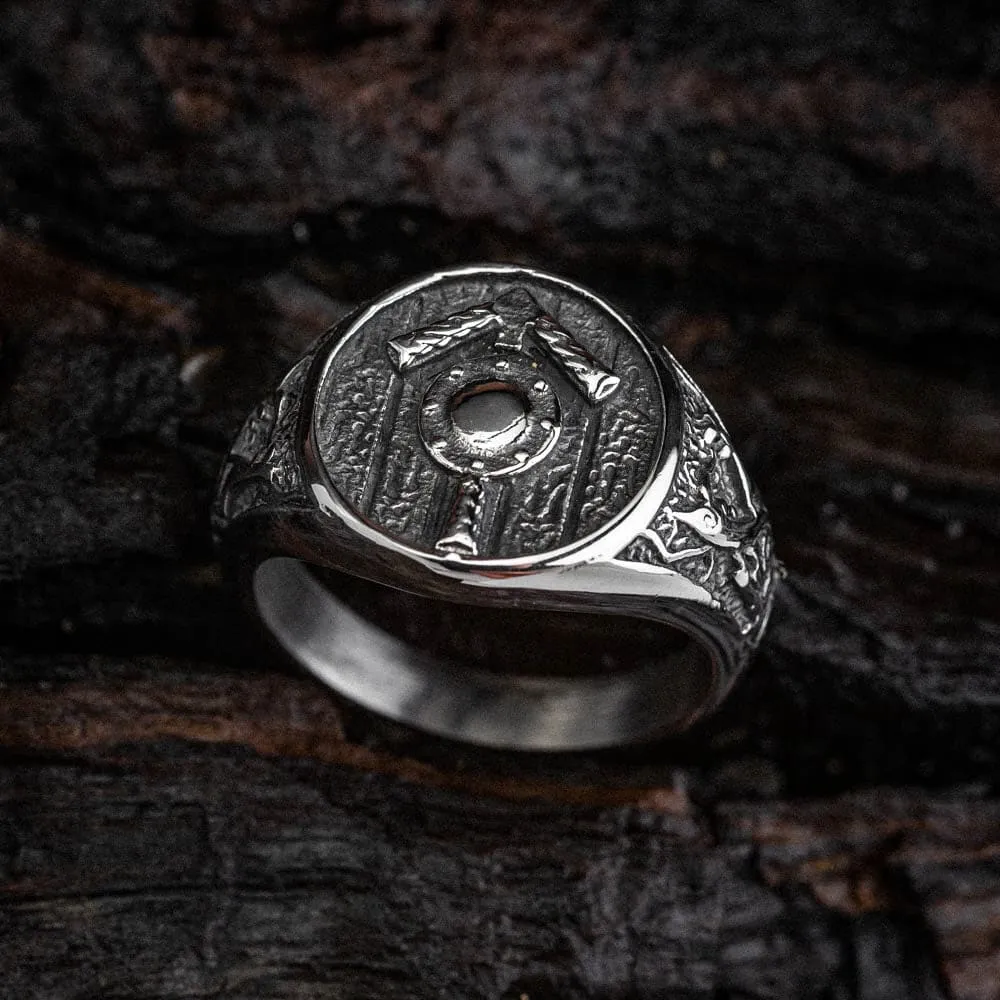 Stainless Steel Shield and Tiwaz Rune Ring