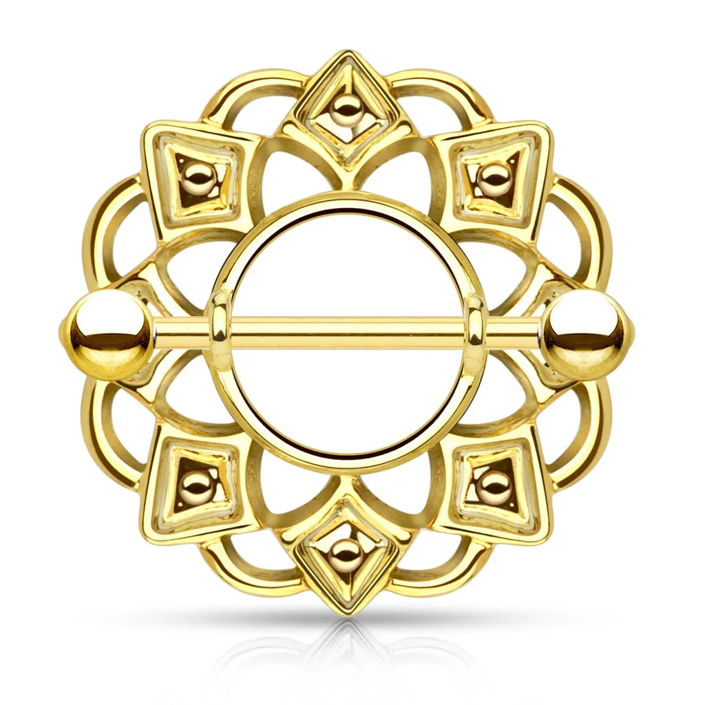 Tribal Shield Nipple Ring with 316L Surgical Steel Barbell