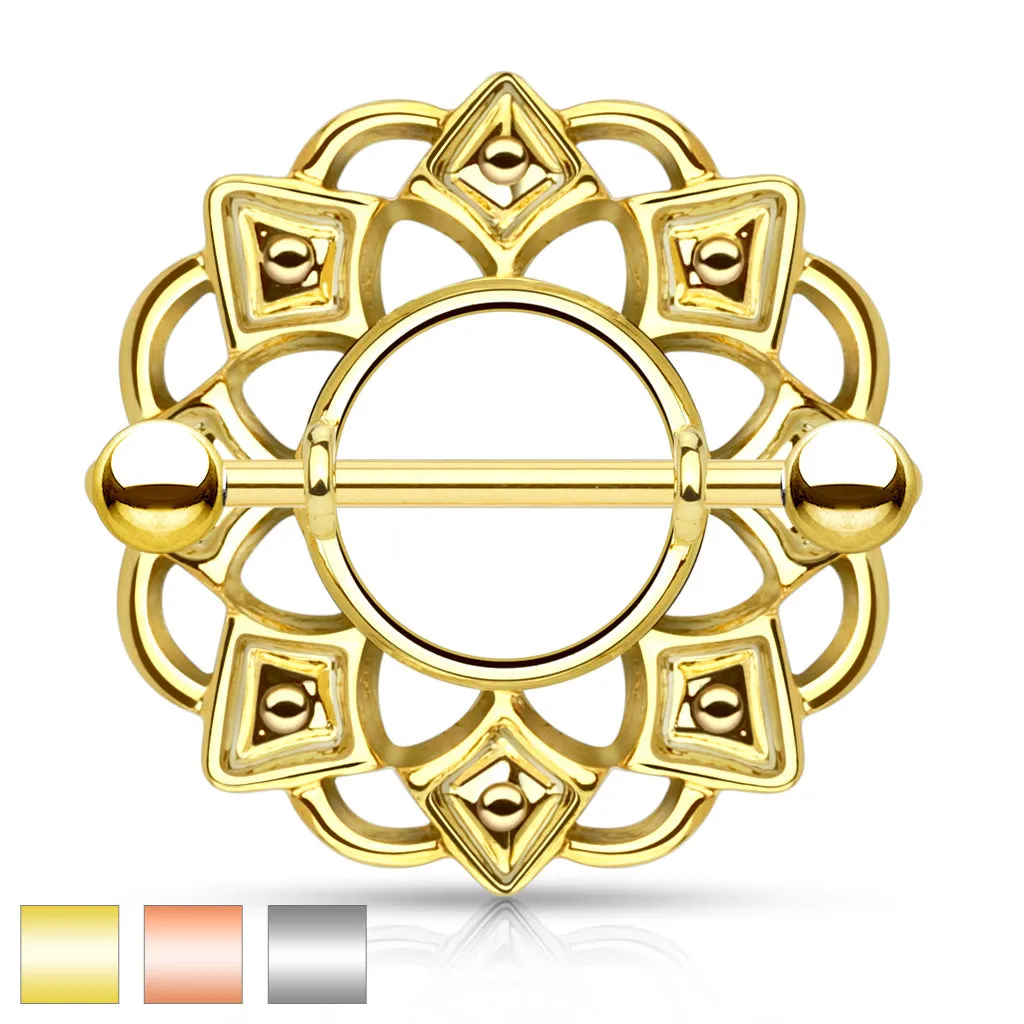 Tribal Shield Nipple Ring with 316L Surgical Steel Barbell