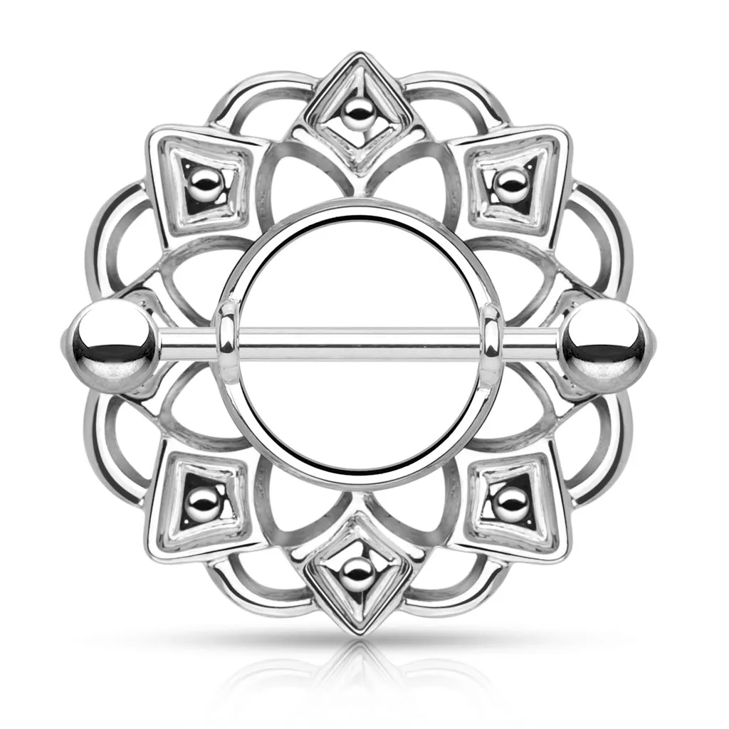 Tribal Shield Nipple Ring with 316L Surgical Steel Barbell